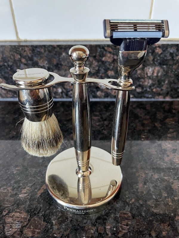Penhaligon's London RARE Shaving Kit, Polished Silver, Natural Hair Brush, Razor