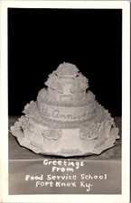 Real Photo Postcard Cake Food Service School in Fort Knox, Kentucky