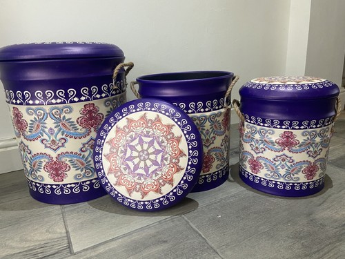 Three Sizes Purple Paisley Swirl Vintage Style Lidded Chair Storage Stool Box - Picture 3 of 11