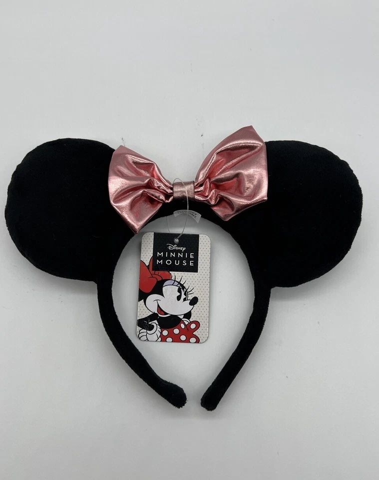Disney Minnie Mouse Ears headband w/ Rose Gold Metallic Bow New One size Kids - Image 2 of 4