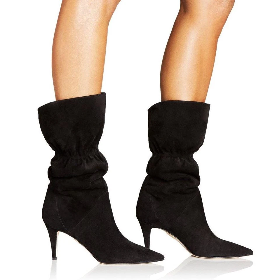 Tamara Mellon Negro Gamuza Marfa Media Pantorrilla Botas Slouch 75mm Tacones $695 NUEVAS Foto 3 de 4