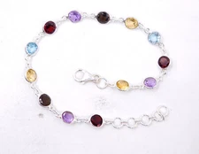Natural Multi Gemstone Bracelet 925 Sterling Silver Garnet, Citrine Bracelets