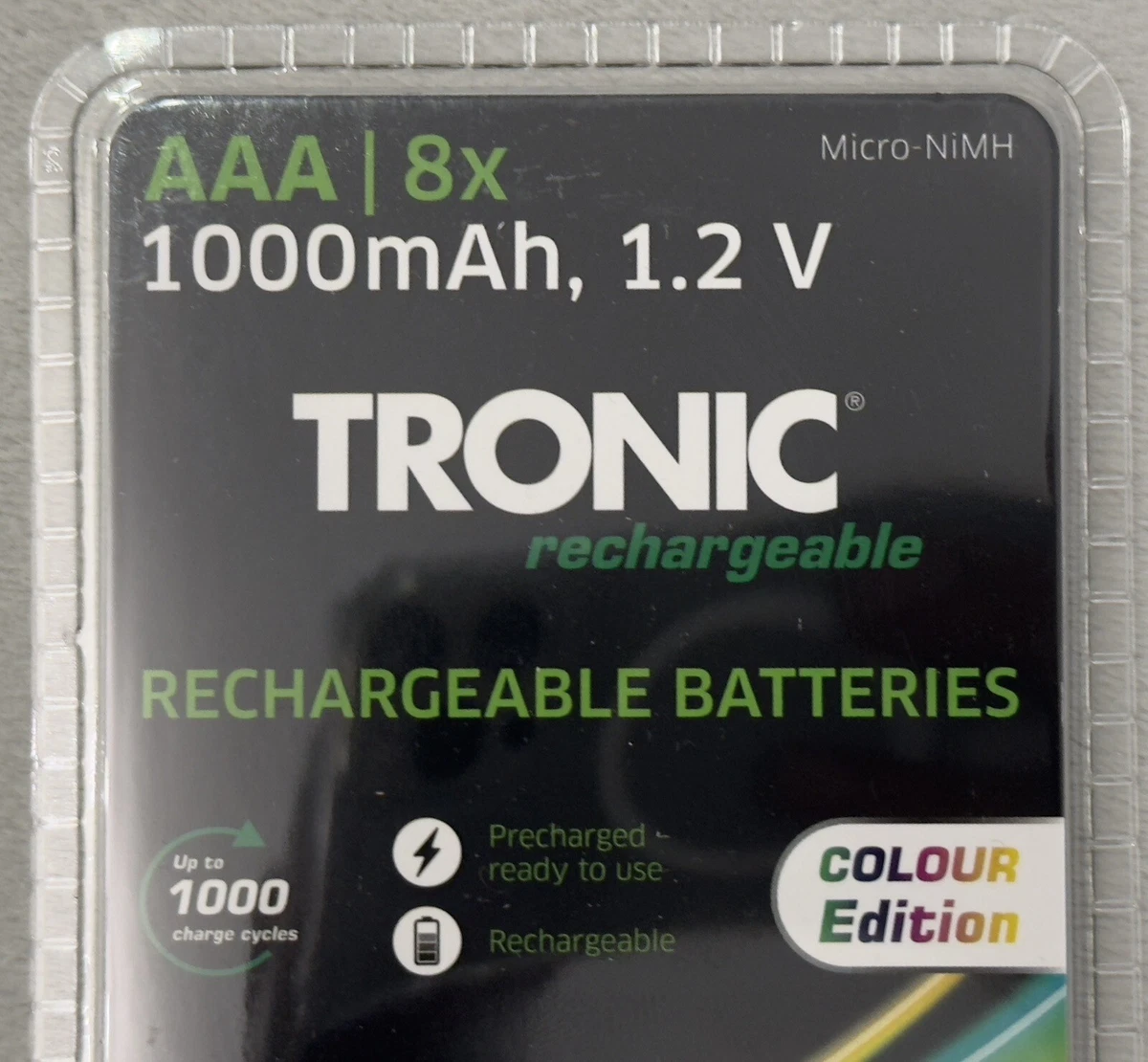 TRONIC Rechargeable Batteries AAA 1000mAh, 1.2v NiMH Colour 