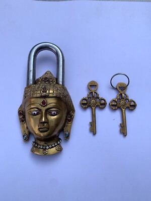 Padlock Brass Buddha, Vintage lock, Showpiece lock Door Security lock with 2 Key