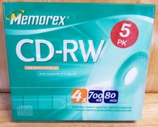 NEW Sealed Memorex CD-RW 5PK 700MB 4X 80 Min Audio Vintage 2004 Discs