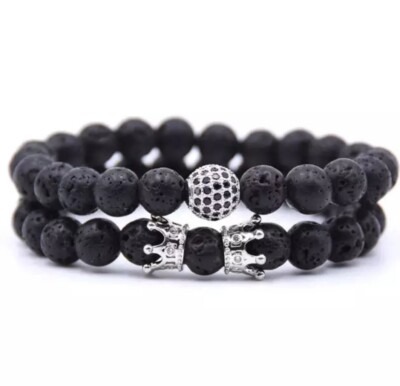 2X Armband Bracelet Perlenarmband Buddha Schwarz Silber 8mm Geschenk  Unisex