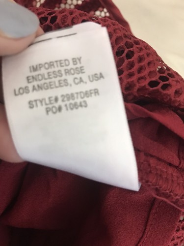 Endless Rose Off The Shoulder Woven Dress-Back Exposed Zipper-Burgundy-Med-NWT - Picture 12 of 12