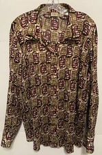 Cato Woman Blouse Women's 18/20W Multicolor Geometric Bold 70s Crinkle Satin
