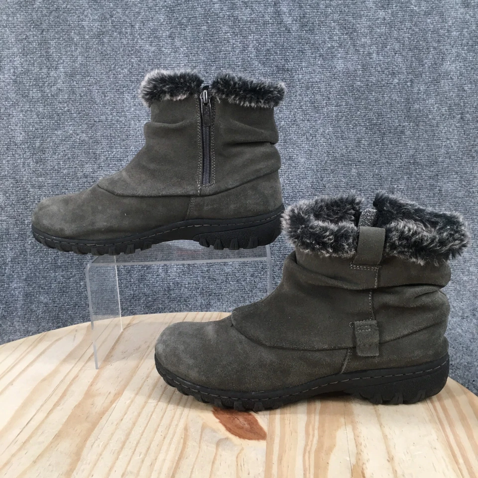 Khombu Waterproof Winter Boots Womens 9 M Catelyn Gray Leather Faux Fur Zip - Image 2 of 4