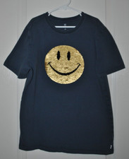 Gap Kids Boys Blue Short Sleeve Flip Tee T-Shirt Smile Winky Face Size XXL 14/16