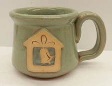 Sunset Hill Handcrafted Stoneware Coffee Cup Mist Green w/School Bell Logo