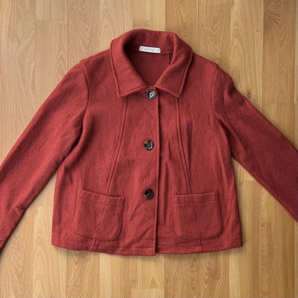 Cut Loose 100% Boiled Wool Button Down Shirt Jacket Burnt Red Orange Size Medium - Image 2 of 4
