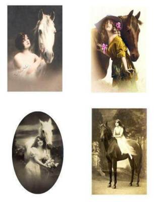 Ladies Posing With Horses Repro Crazy Quilt Fabric Blocks Collection