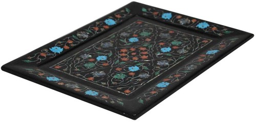 12"x9" Luxurious Black Marble Serving Trays For Dining Look Enhance Multi Stones - Picture 7 of 14