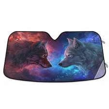 Car Windshield Sun Shade, Fire Galaxy Wolf Windshield Sunshades Sun Visor Protec