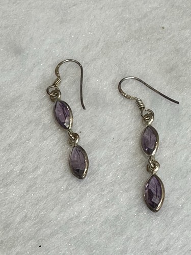 Tourmaline Marquise Cut Drop Dangle Earrings 925 Silver MJ Makers Mark - Picture 3 of 6