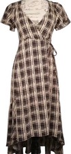 URBAN OUTFITTERS Women's Cream & Black Plaid Flowy Wrap Hi-Lo Midi Dress XS-TP