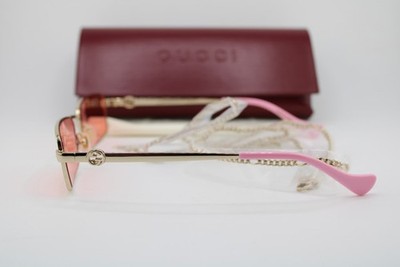 NEW GUCCI GG 1600S 004 GOLD PINK CHAIN AUTHENTIC SUNGLASSES 56-18