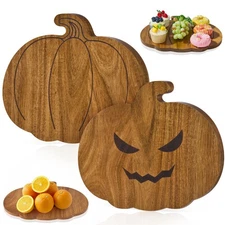 13" x 12" Pumpkin Shaped Wood Cutting Board Halloween Kitchen Serving Tray