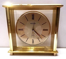NEW Bulova Grand Prix Quartz B1700 Gold Brass Desk / Mantel Clock