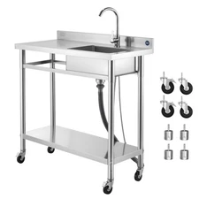Uimoso Stainless Steel Utility Sink with Wheels, Single Basin, 39.4x19.7x41.5 in