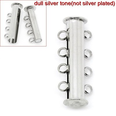 Sexy Sparkles Set of 2 Copper Magnetic Slide Clasps Silver Tone 4 Row