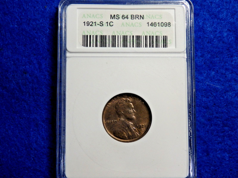 1921- S / ANACS / MS64 BRN / Lincoln Wheat Cent