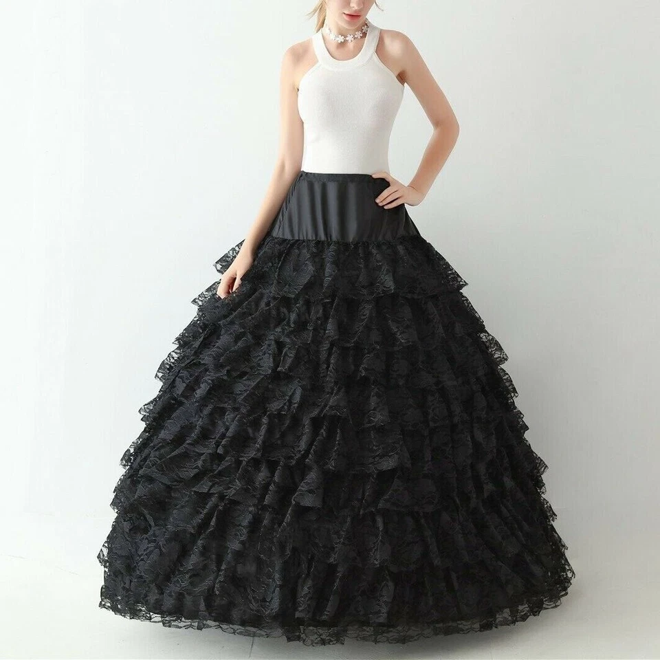 Falda larga de encaje con 6 aros de boda graduación para mujer Vestido Crinolina Sin cordones Enagua Foto 2 de 4