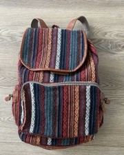 Mexican Blanket Multicolor Woven Backpack Hippie Boho Bag 4 Zipper Pockets