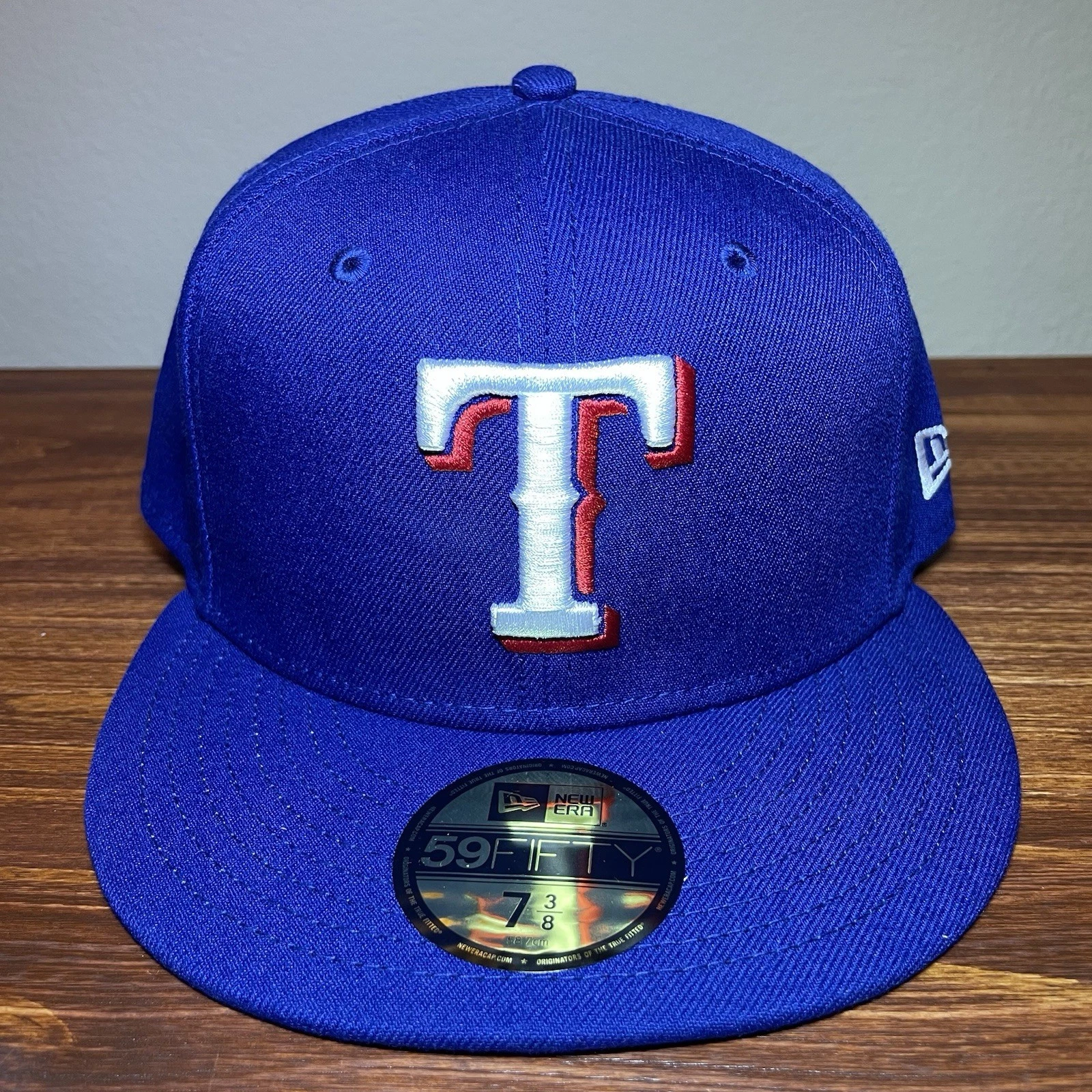 New Era Texas Rangers Fitted Baseball Cap Size 7 3/8 59FIFTY Royal Blue Hat NEW