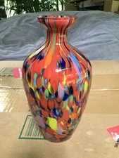 Colorful multicolored rainbow art glass vase