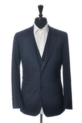 Kiton Navy Blue Micro Check Three Piece Wool Silk Suit 36671