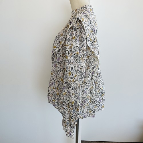 Witchery Blouse Size 14 Floral Print Lace Trim Blouson Long Sleeve 100% Cotton - Picture 15 of 21