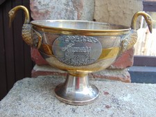 Vintage French Silver Plate & Brass Banded Appetiser bowl with Swan Neck Handles