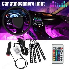 For GMC 4pcs LED RGB Car Interior Atmosphere Light Strip Decor Lamp Accessories