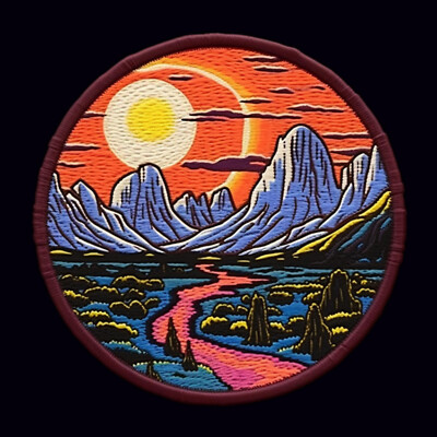 Mountain Skyline Patch Iron-on Applique Nature Badge Seek Adventure Forest