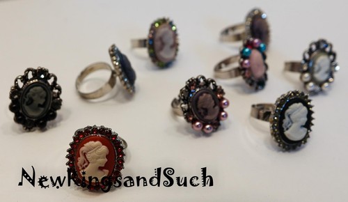 9 pcs Women's Adjustable Fun Fashion Costume Jewelry Rings Cameo Look - Picture 2 of 4