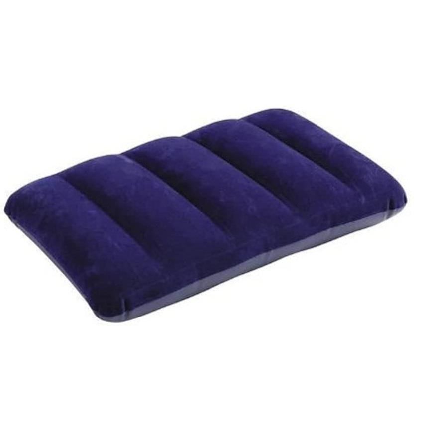 Cojín de almohada de viaje inflable azul flocado fácil de inflar camping playa almohada