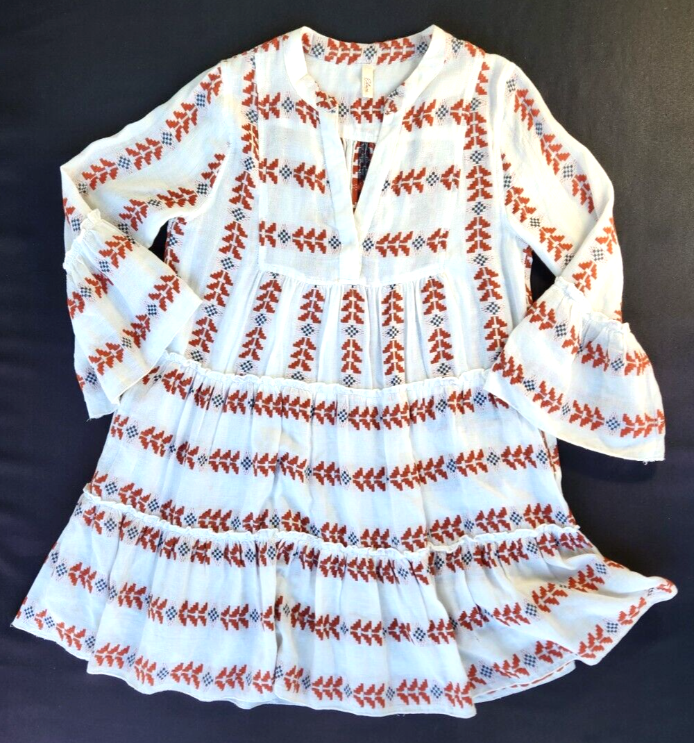 white christmas dresses Elan 3/4 Sleeve Collared Tiered Dress Blue Stripe / Extra Large