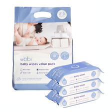 Baby Wipes, 216 CT Plant-Based Hypoallergenic Sensitive Skin Unscented Vit E 3PK