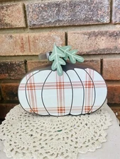 Cream Plaid Pumpkin Chunky Shelf Sitter