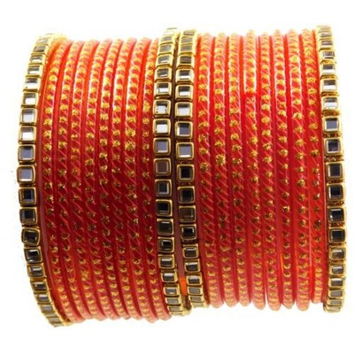 Orange Colour Golden Dot Pattern Indian Glass Bangle Women/Girl