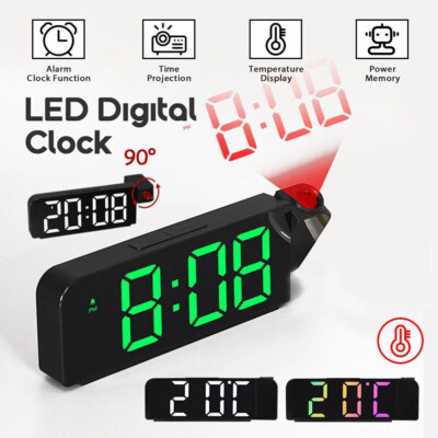 7.8'' LED Digital Projector Projection Snooze Dual Alarm Clock Timer USB Temperat