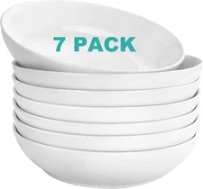 Deecoo 7 Pack Porcelain Pasta Bowls Ceramic , Large Serving Bowl, Wide and Shall