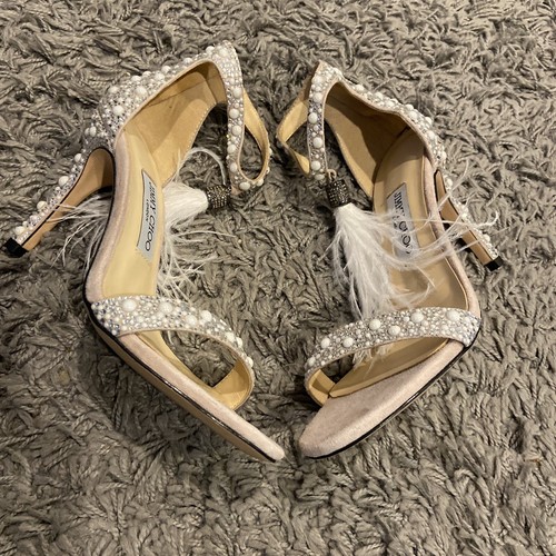 Jimmy Choo NEW Viola 110 Crystal Sandals Ostrich Feather Tassel Wedding 38 $1895 - Picture 14 of 24