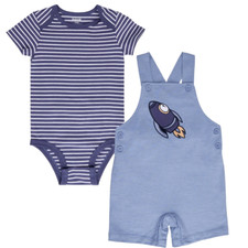 Pekkle Girls Toddler 4 Piece Overall Set - 3 Months Blue Orange