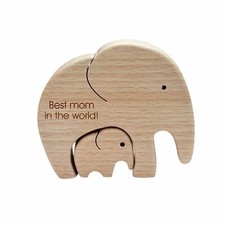 Mom and Child hand carved wooden elephant ornament