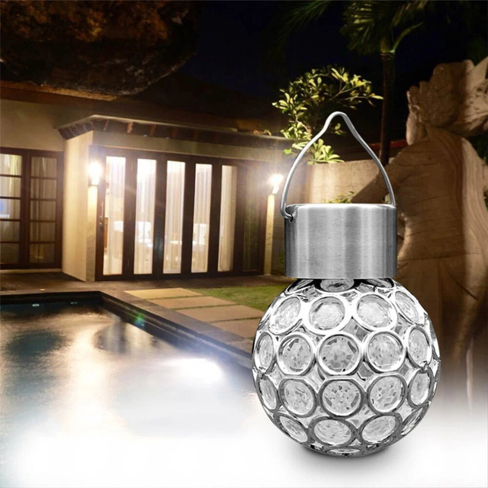 4PCS glass Hanging Lamp solar powered ball lights crackle ball