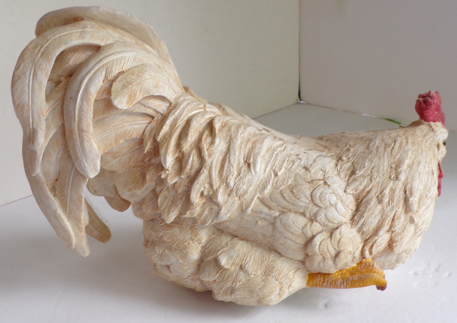 Shelf Sitter White Chicken Hen Hangs Over Edge Of Shelf Resin