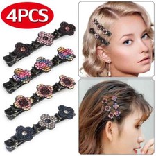 4PCS Sparkling Crystal Stone Double Bangs Satin Fabric Braided Hair Clips Bands